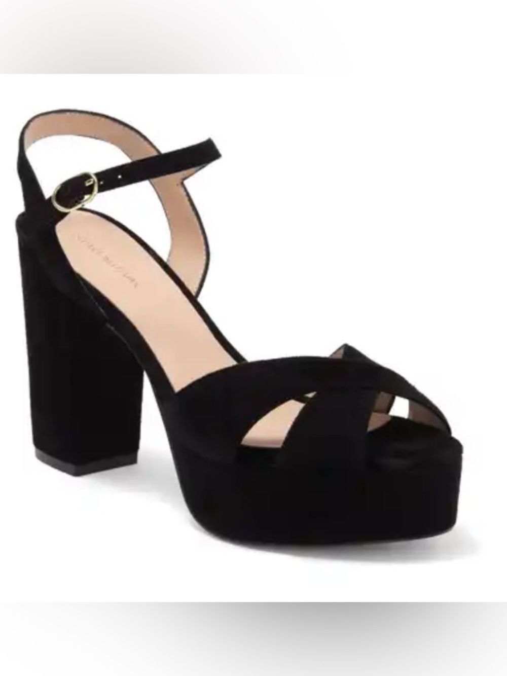 NWOB Stuart Weitzman Black Suede Platform Block Heel Sandal 10.5